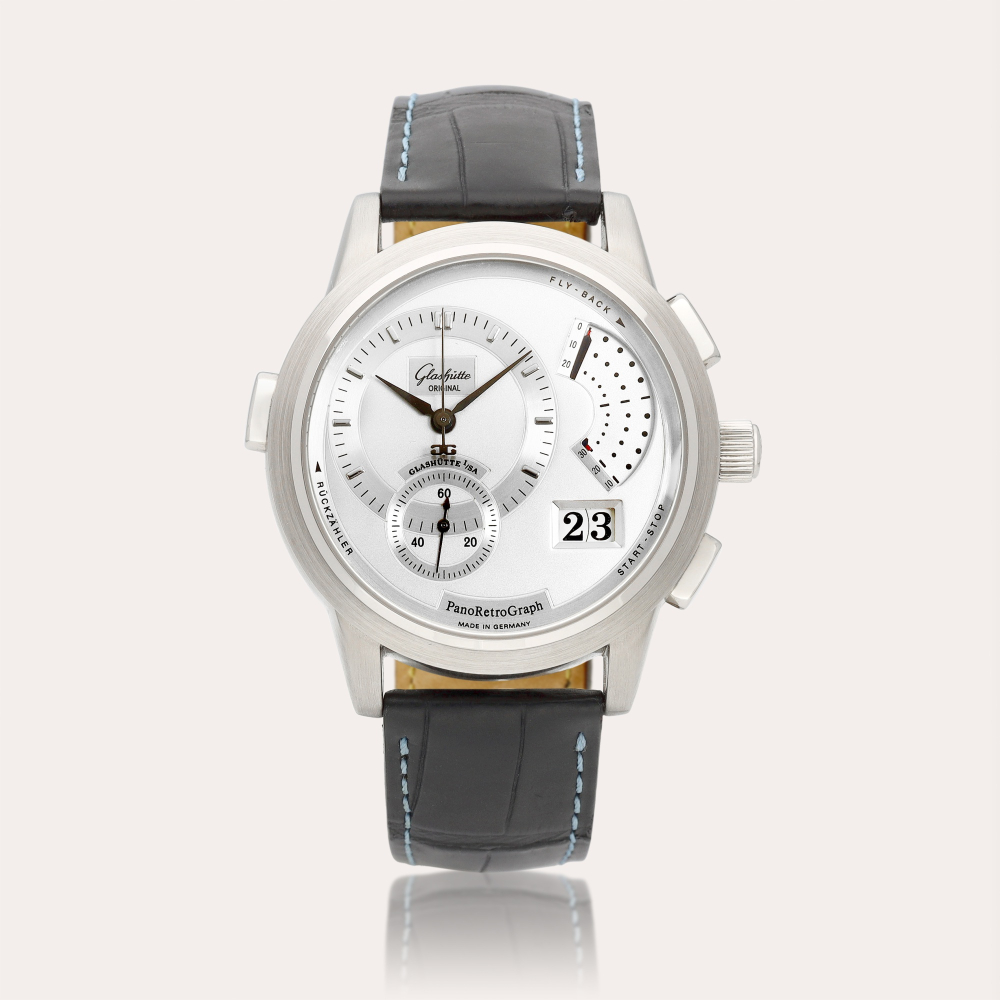 Glashütte Original PanoRetroGraph | A limited edition white gold flyback chronograph wristwatch with date, Circa 2005 | 格拉蘇蒂 | PanoRetroGraph | 限量版白金飛返計時腕錶，備日期顯示，約2005年製