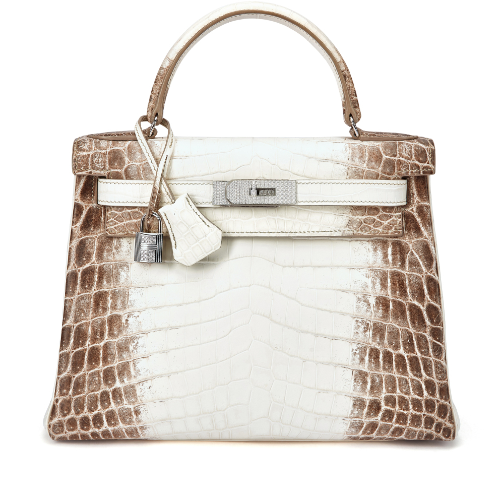 Hermès White Matte Niloticus Crocodile Himalaya Kelly 28 Retourne 18K White Gold and Diamond Hardware, 2019