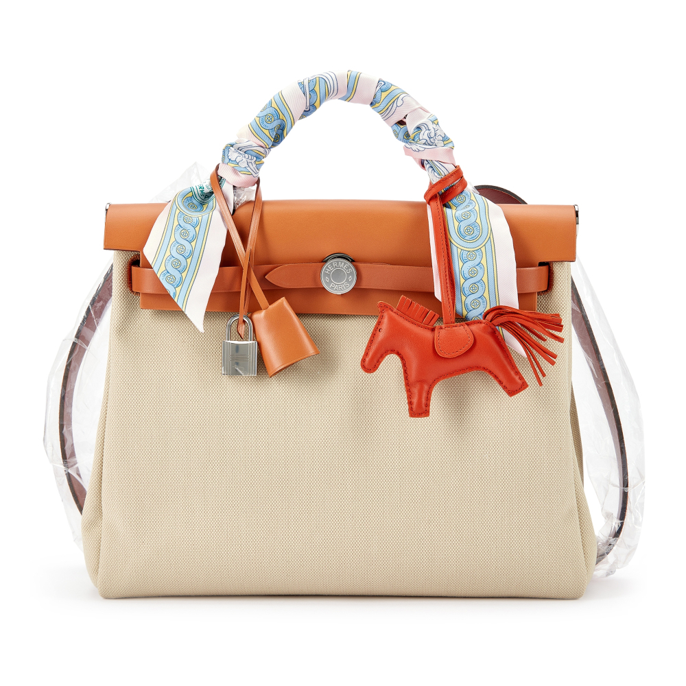 Hermès Fauve, Cuivre and Naturel Vache Hunter and Beton Toile Herbag Zip 31 Palladium Hardware, 2022, Rodeo PM and Twilly