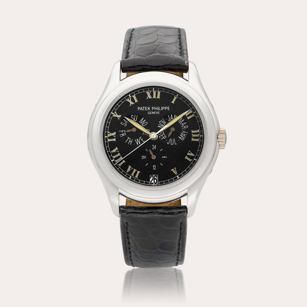 Patek PhilippeReference 5035 | A white gold annual calendar wristwatch with 24 hour indication, Circa 1997 | 百達翡麗 | 型號5035 | 白金年曆腕錶，備24小時顯示， 約1997年製