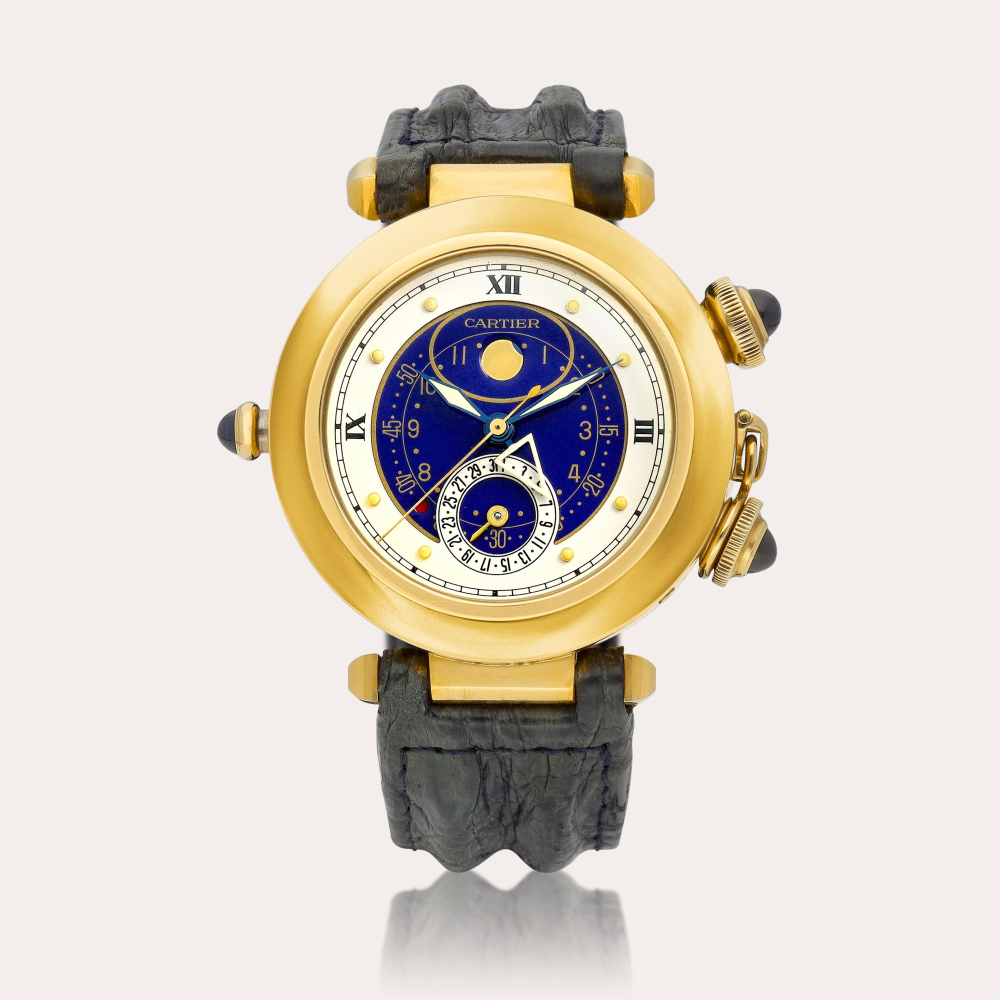 Cartier Pasha Alarm, Reference 30011 | A yellow gold wristwatch with alarm, moon phases and date, Circa 1989 | 卡地亞 | Pasha Alarm 型號30011 | 黃金腕錶，備鬧鐘裝置、月相及日期顯示，約1989年製