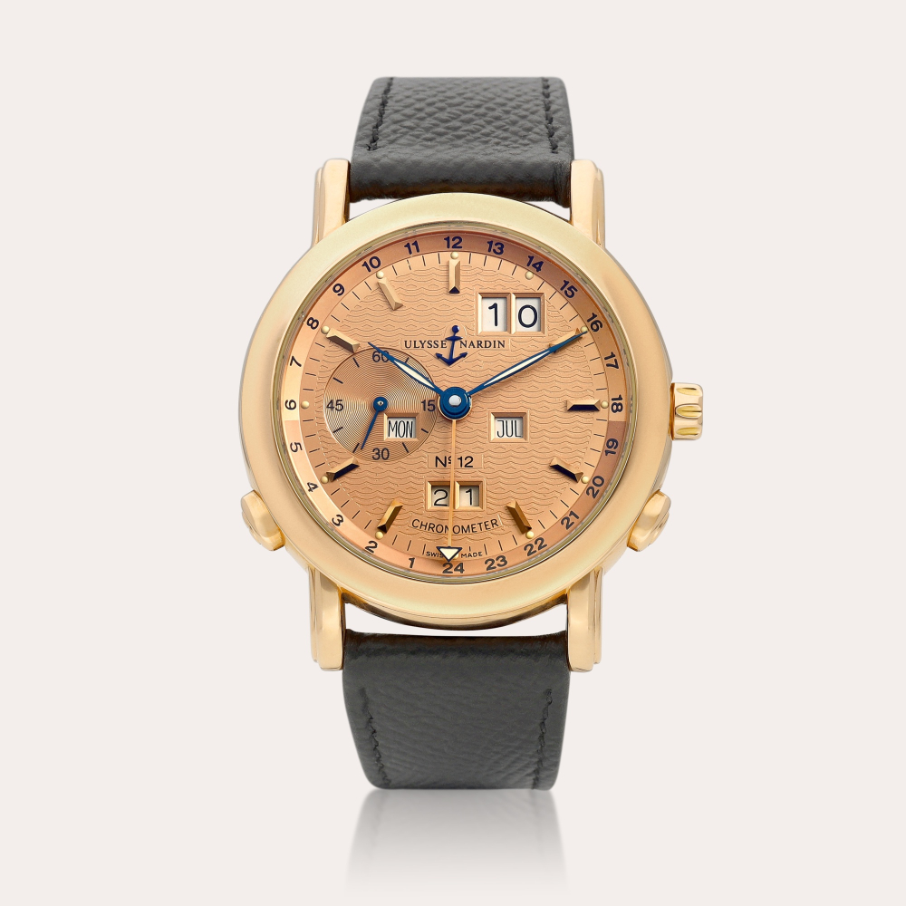 PROPERTY OF AN IMPORTANT BRITISH COLLECTOR Ulysse Nardin GMT Perpetual, Reference 322-88 | A limited edition pink gold perpetual calendar dual time zone wristwatch with digital year indication, Circa 1999 | 