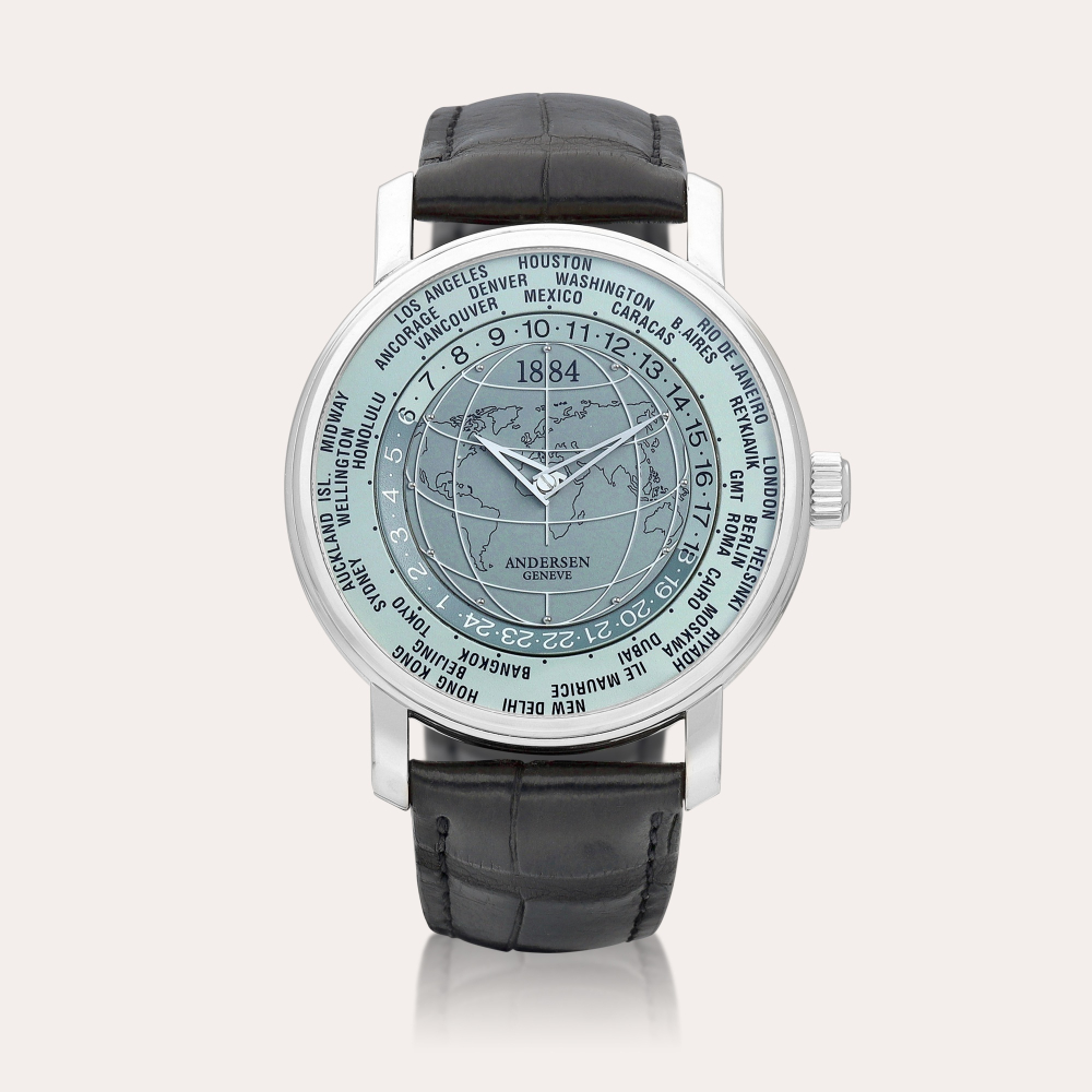 Andersen Geneve 1884 World Time, 'Universal Coordinated Times' | A limited edition white gold world time wristwatch, Circa 2013 | 限量版白金世界時間腕錶，約2013年製