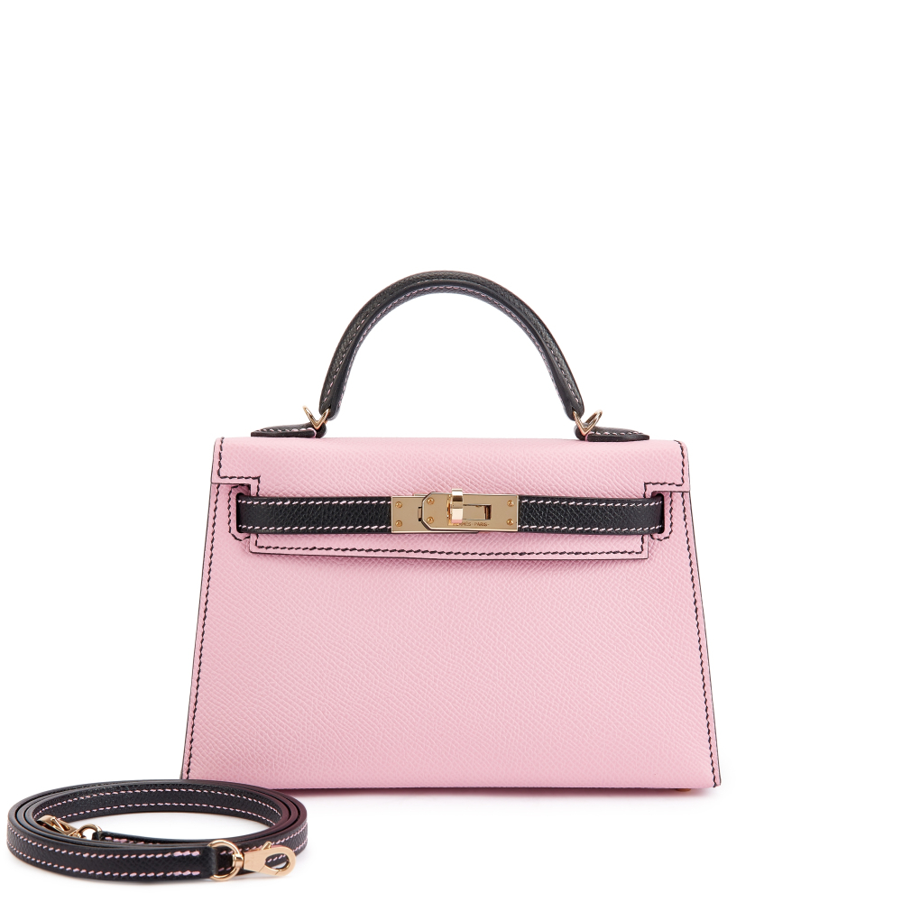 Hermès Mauve Sylvestre and Black Epsom HSS Mini Kelly II 20 Permabrass Hardware, 2023