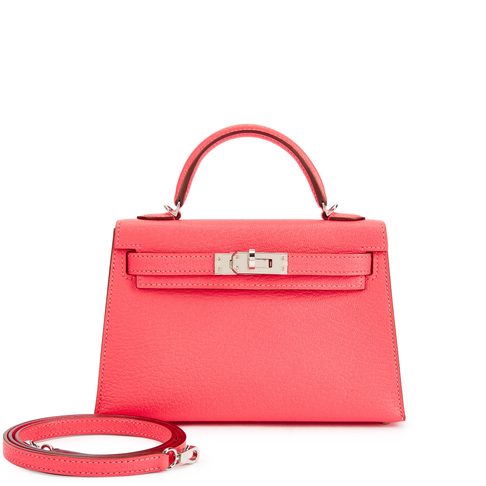 Hermès Rose Lipstick Chèvre Mini Kelly II 20 Palladium Hardware, 2017