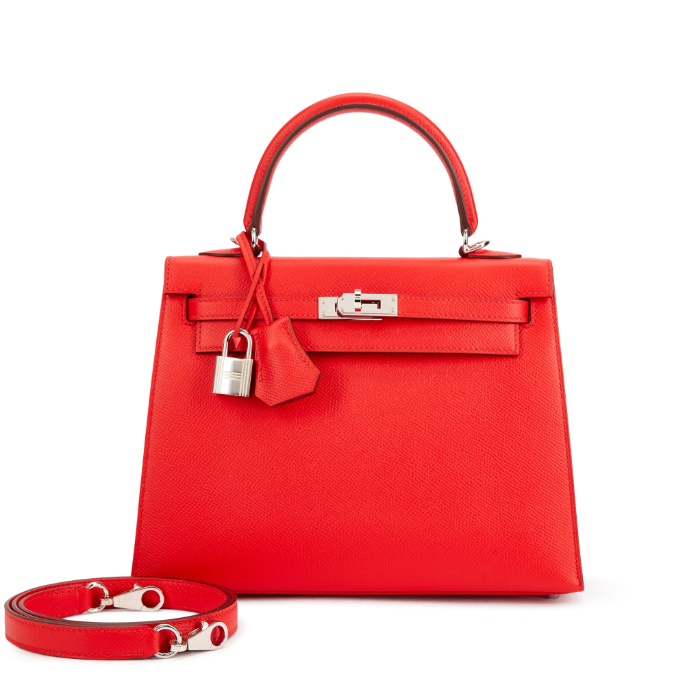 Hermès Rouge de Coeur Epsom Kelly 25 Sellier Palladium Hardware, 2019