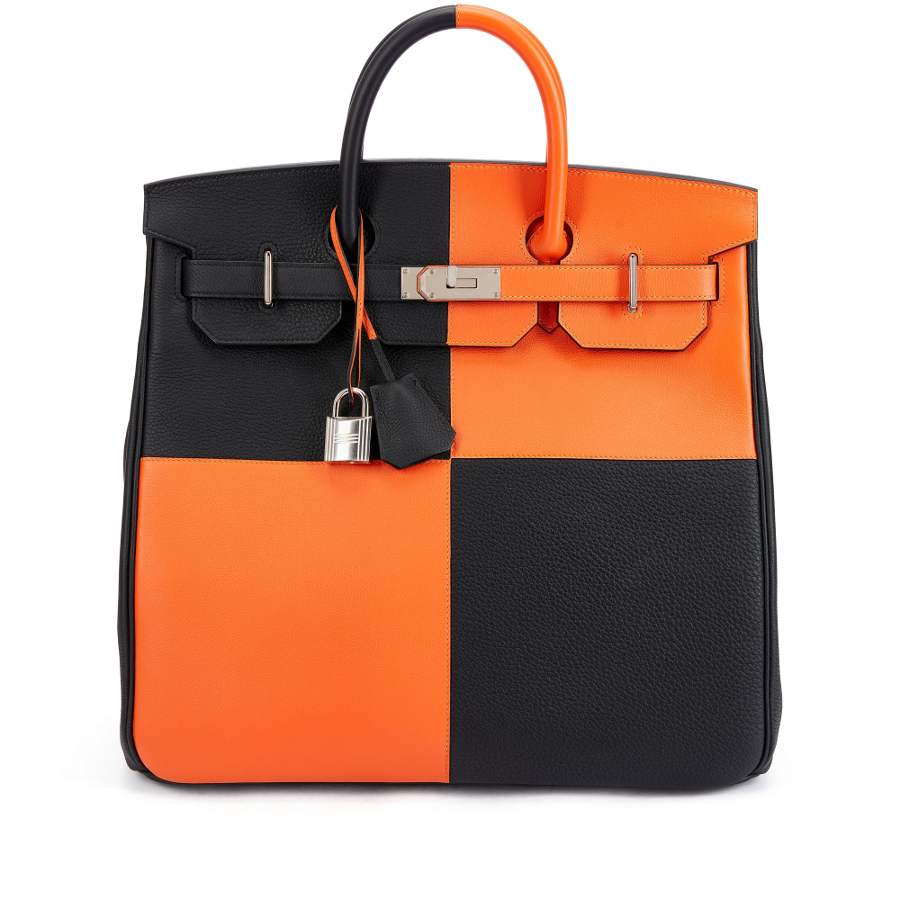 Hermès Limited Edition Black and Feu Togo and Evercolor Casaque HAC Haut à Courroies 40 Palladium Hardware, 2023