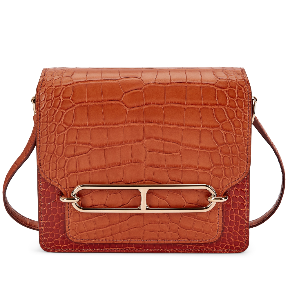 Hermès Limited Edition Gold Matte and Miel Shiny Mississippiensis Alligator Mini Roulis 18 Permabrass Hardware, 2022