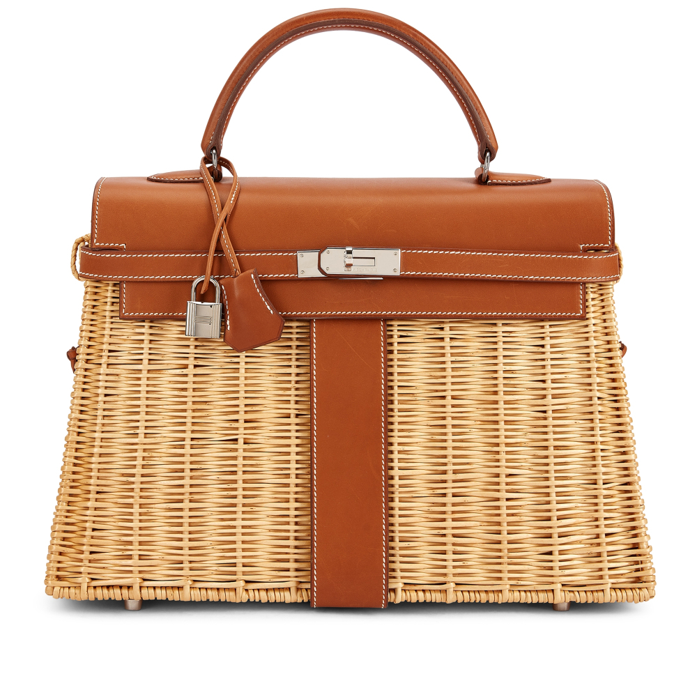 Hermès Limited Edition Fauve Barenia and Osier Wicker Picnic Kelly 35 Palladium Hardware, 2011