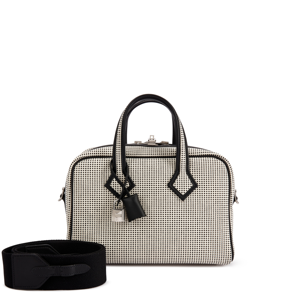 Hermès Black Swift and White Toile Mini Victoria III Fourre-tout Palladium Hardware, 2024