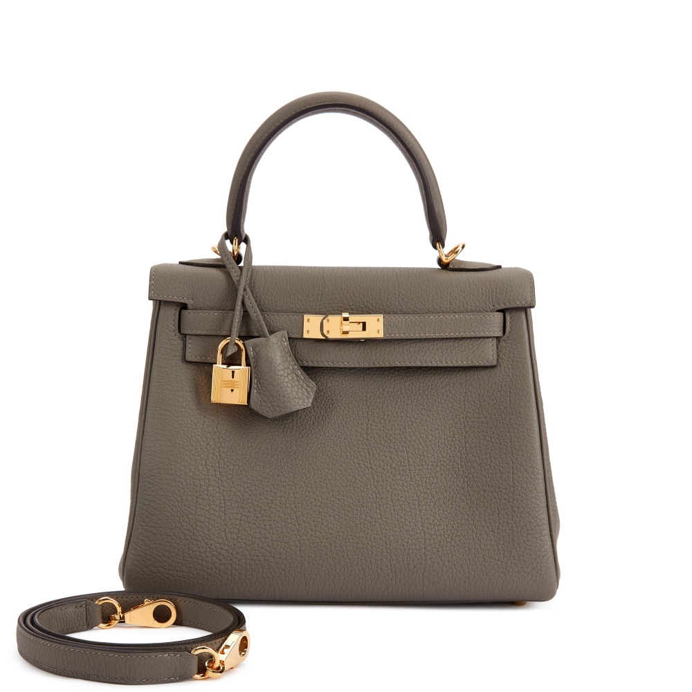 Hermès Gris Meyer Togo Kelly 25 Retourné Gold Hardware, 2023