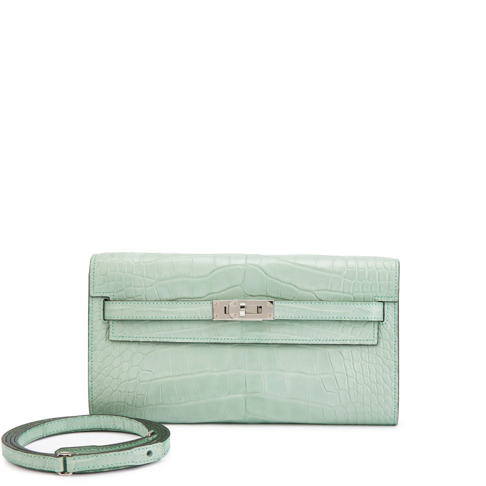Hermès Vert d’Eau Matte Mississippiensis Alligator Kelly-To-Go Wallet Palladium Hardware, 2023