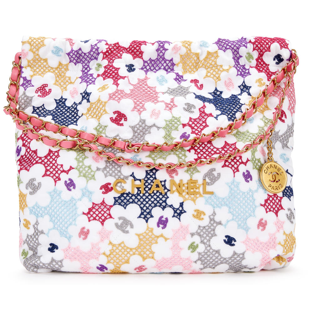 PROPERTY OF A LADY Chanel Multicolor Lace and Fabric Patchwork Chanel 22 Brushed Gold Hardware