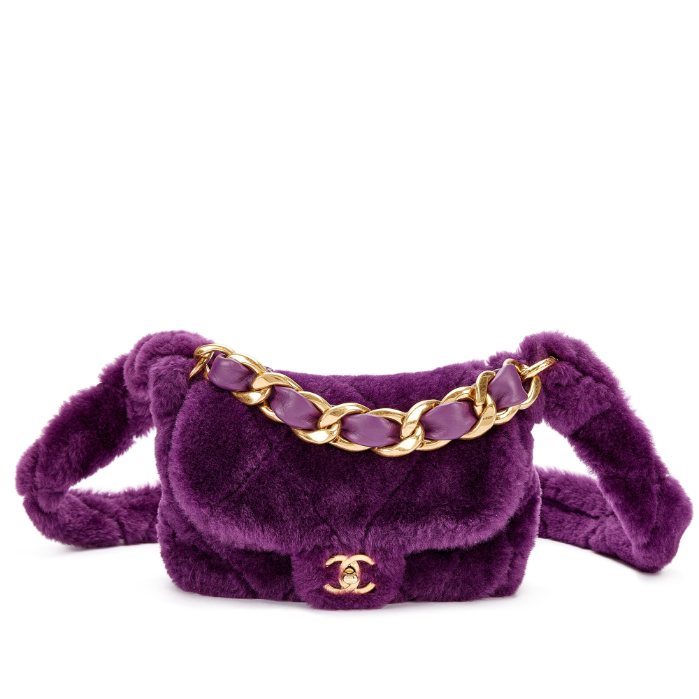 PROPERTY OF A LADY Chanel Purple Shearling Quilted Flap Bag Brushed Gold Hardware