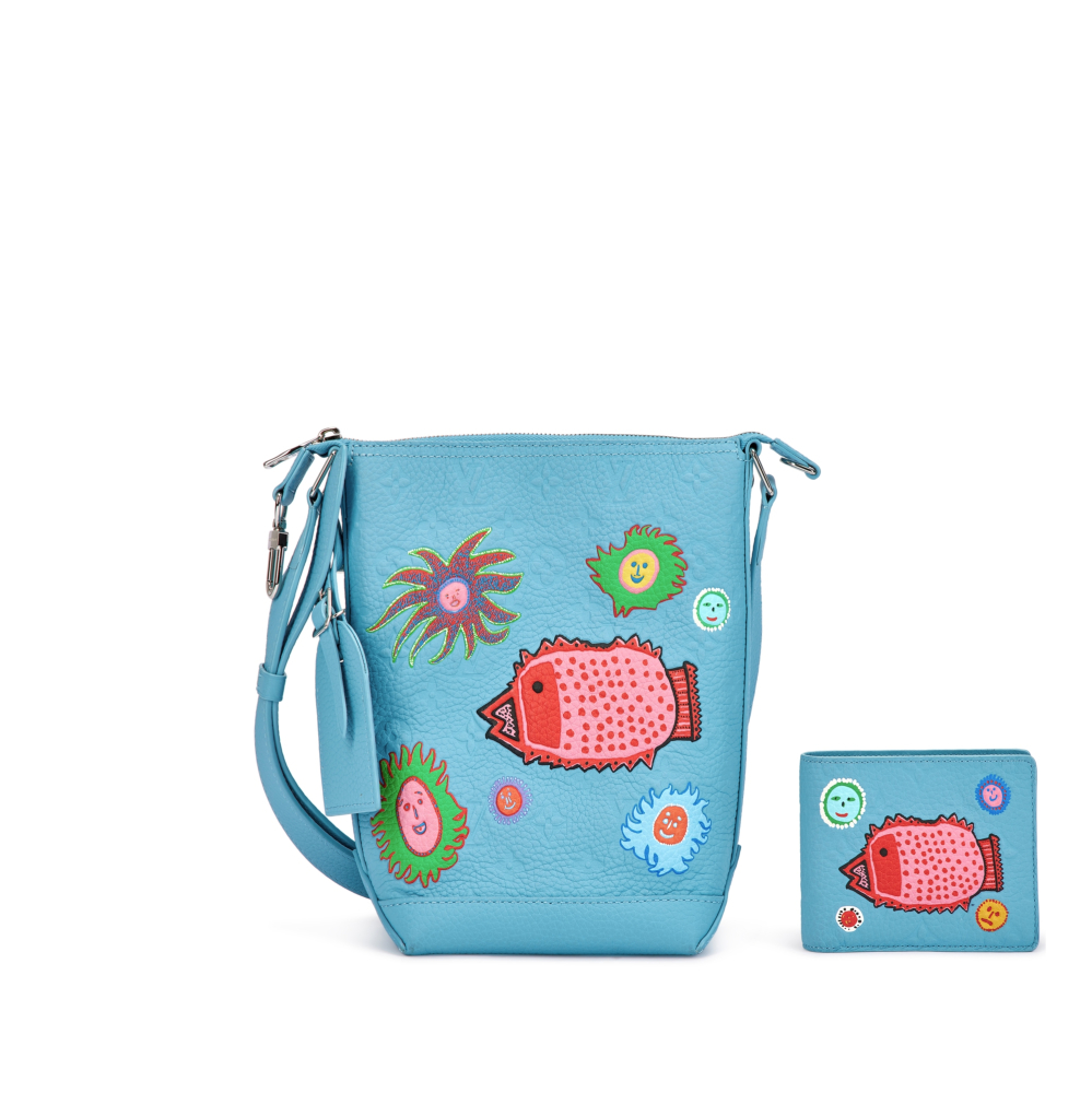 PROPERTY OF A LADY Louis Vuitton X Yayoi Kusama Set of Two Limited Edition Blue and Multicolor Calfskin Hobo Cruiser Silver Hardware and Wallet