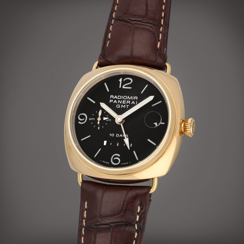 Panerai Radiomir 10 Days GMT, Reference PAM00273 | A pink gold dual time zone wristwatch with day/night and power reserve indication | Circa 2008