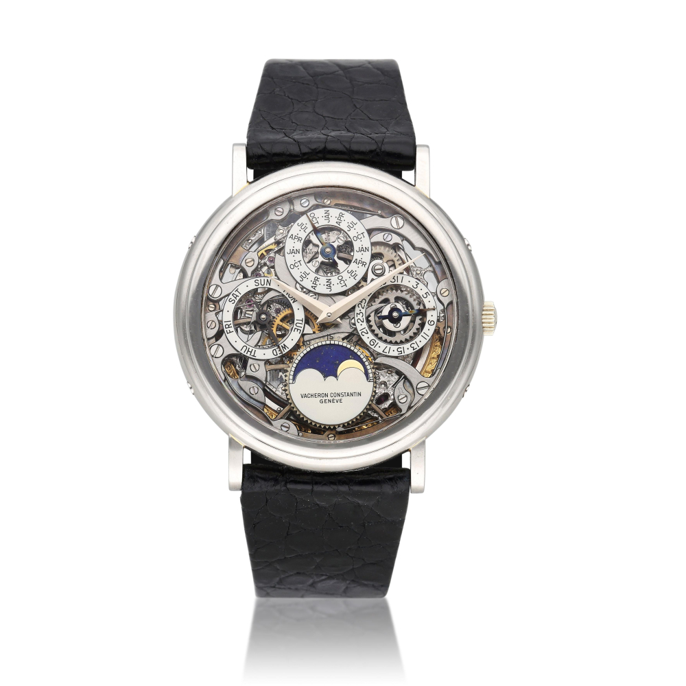 Reference 43032 Quantieme Perpetuel | A platinum skeletonized automatic perpetual calendar wristwatch with moon phases and leap year indication, Circa 1990
