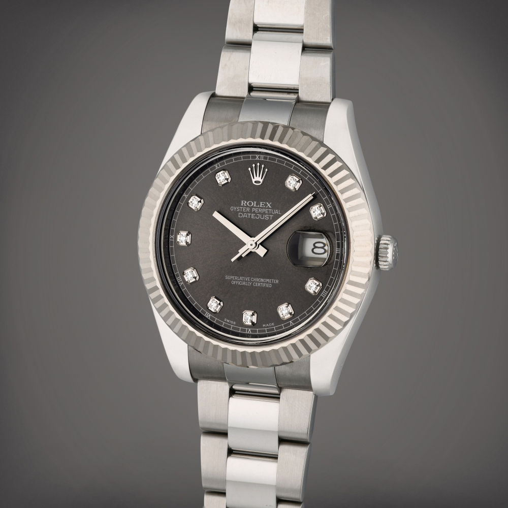 Reference 116334 Datejust | A stainless steel and diamond-set automatic wristwatch with date and bracelet, Circa 2013