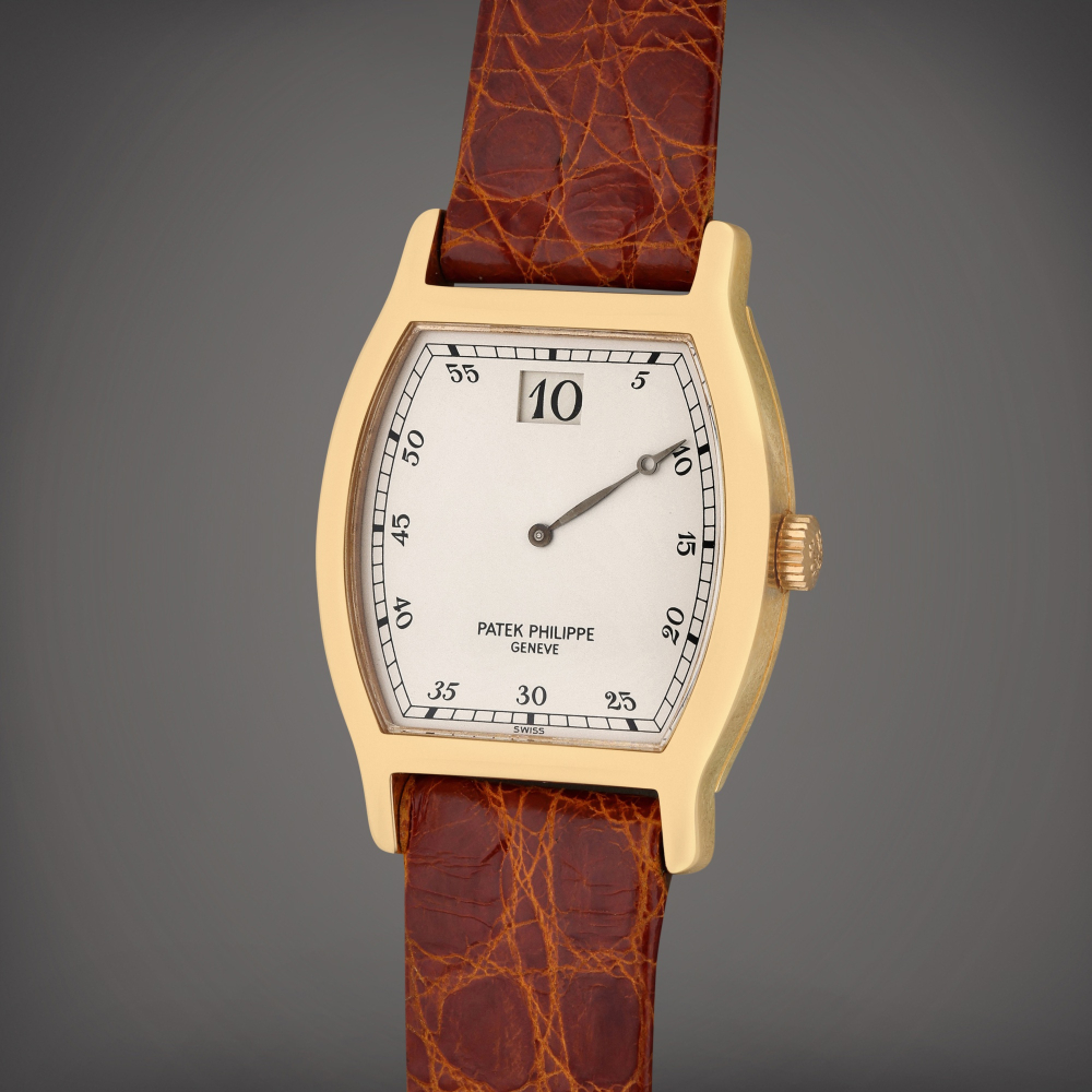 Reference 3969 Jump Hour | A limited edition pink gold tonneau shaped jump hour wristwatch with date, Circa 1989