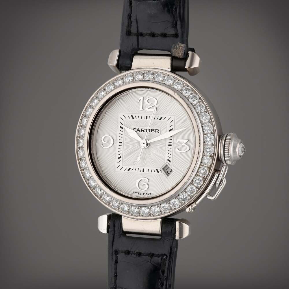 Reference 2398 Pasha | A white gold and diamond-set automatic wristwatch with date, Circa 1995