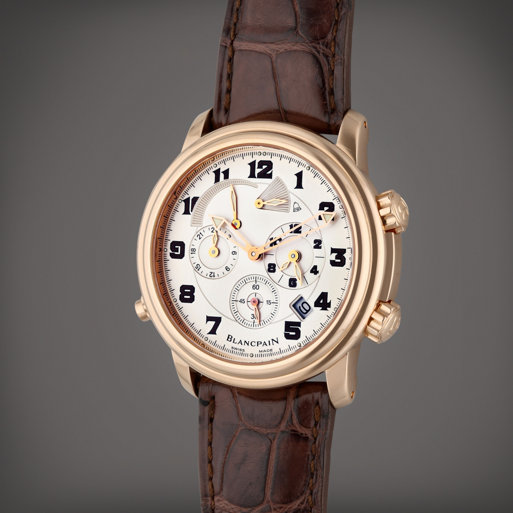 Reference 2041 3642M 53BDA Leman Reveil GMT Alarm | A pink gold dual time automatic wristwatch with date, alarm, 24 hour indication, and power reserve indication, Circa 2005