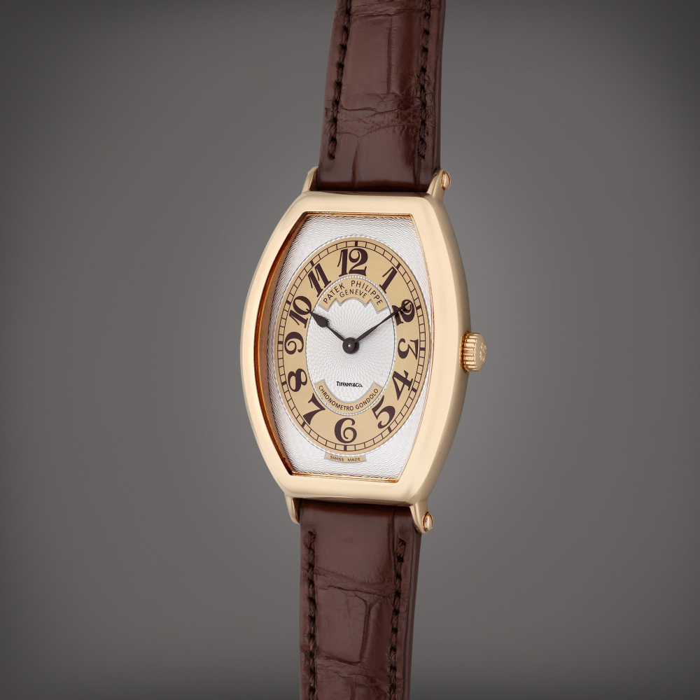 Reference 5098R Chronometro Gondolo | Retailed by Tiffany & Co.: A pink gold tonneau shaped wristwatch, Circa 2008