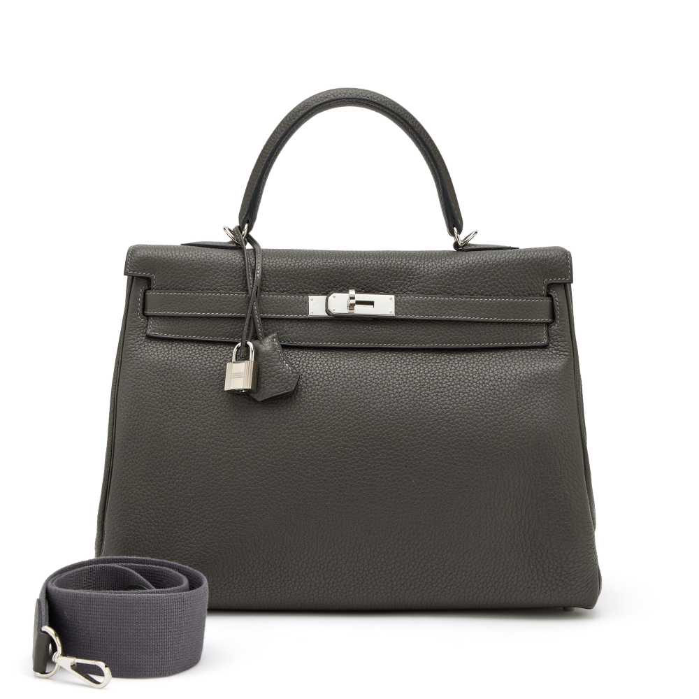 Hermès Graphite Clemence Retourne Kelly 35 Palladium Hardware, 2016