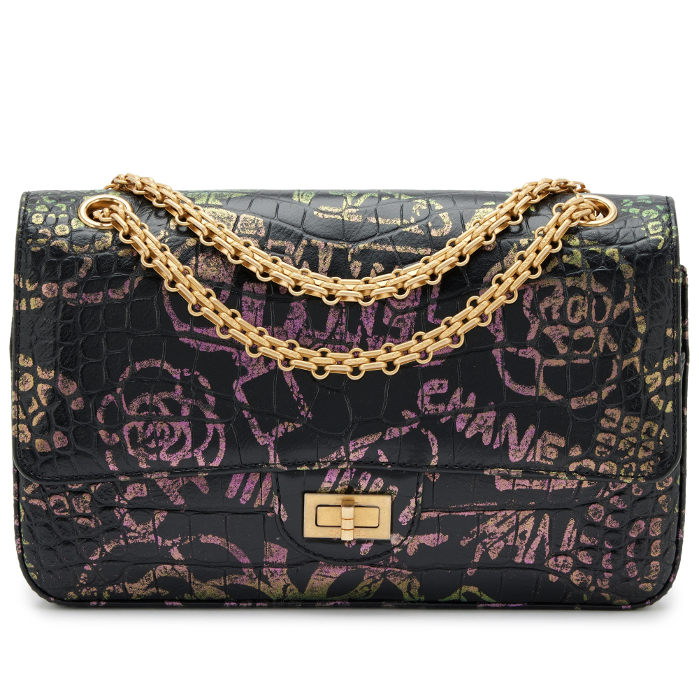 Chanel Rainbow Crocodile Embossed Calfskin Graffiti Small 2.55 Reissue Double Flap Brushed Gold Hardware, 2019