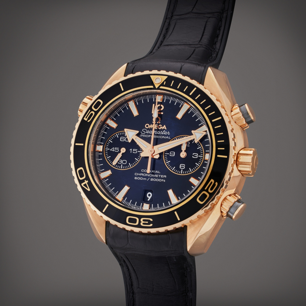 Omega Reference 232.63.46.51.01.001 Seamaster Planet Ocean | A pink gold automatic chronograph wristwatch with date, Circa 2015