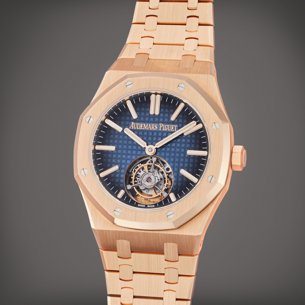 PROPERTY FROM THE COLLECTION OF SYLVESTER STALLONE Audemars Piguet Reference 26730OR.OO.1320OR.01 Royal Oak Tourbillon '50th Anniversary' | A pink gold flying tourbillon wristwatch, Owned and Worn by Sylvester Stallone, Circa 2022