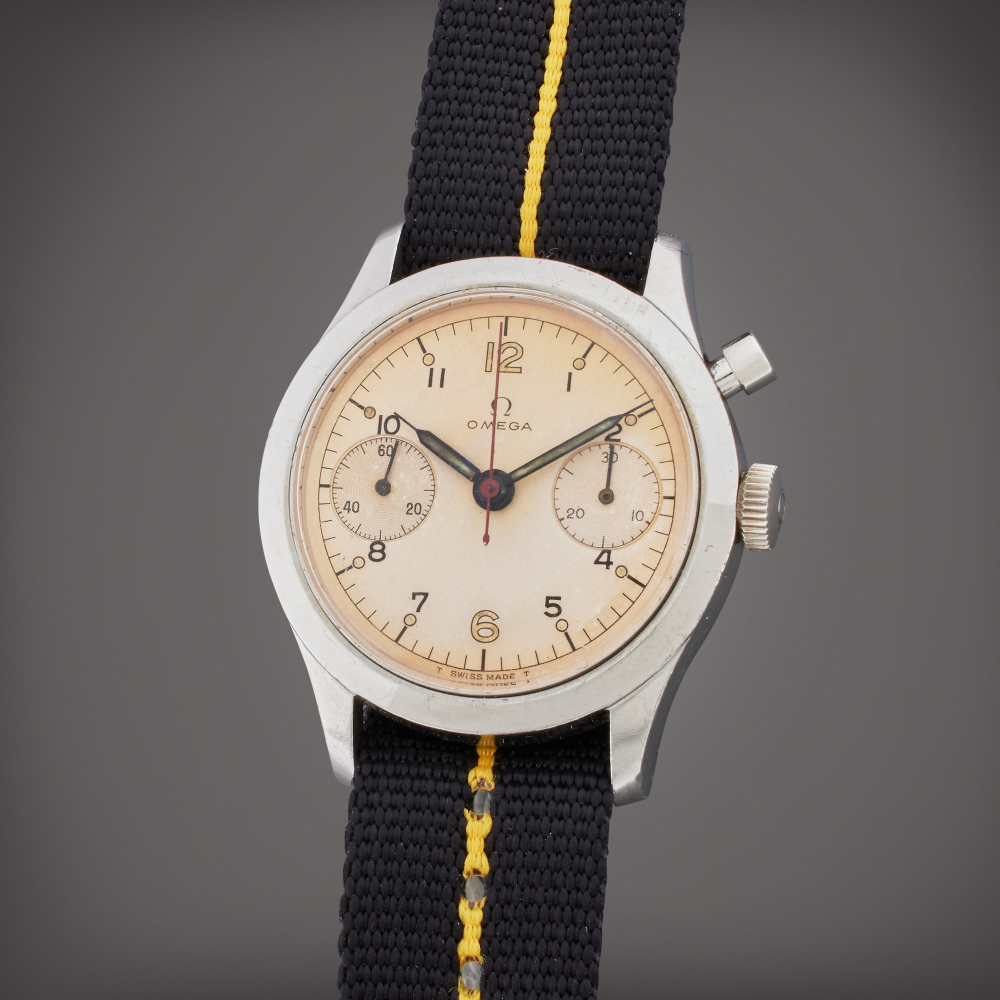 Omega Reference 34/62 | A rare stainless steel single button chronograph wristwatch with hacking seconds, Made for the Royal Canadian Air Force, Circa 1960