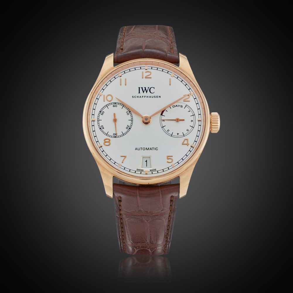 IWC Reference IW5007-01 Portugieser | A pink gold automatic wristwatch with date and power reserve indication, Circa 2019