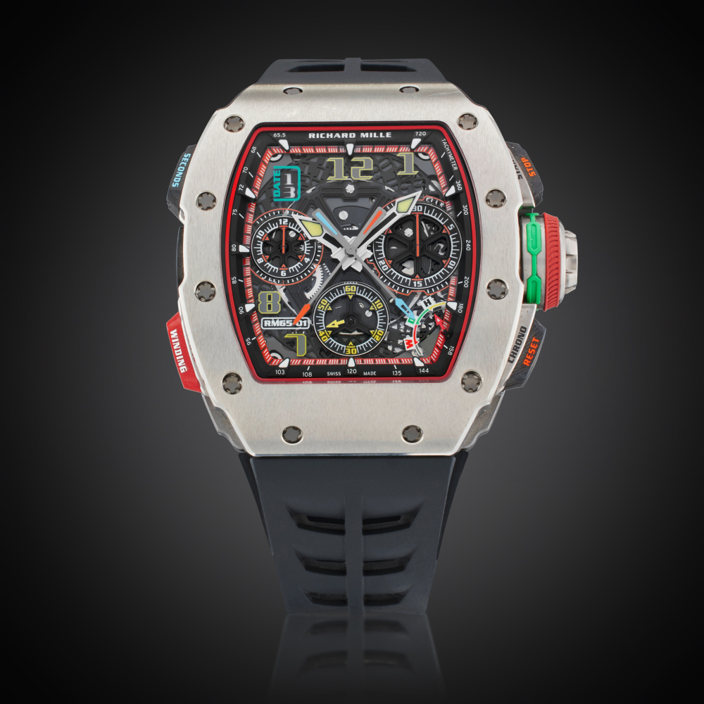 Richard Mille Reference RM65-01 | A titanium skeletonized split seconds chronograph automatic wristwatch with date and rapid winding mechanism, Owned and Worn by Tom Brady, Circa 2022