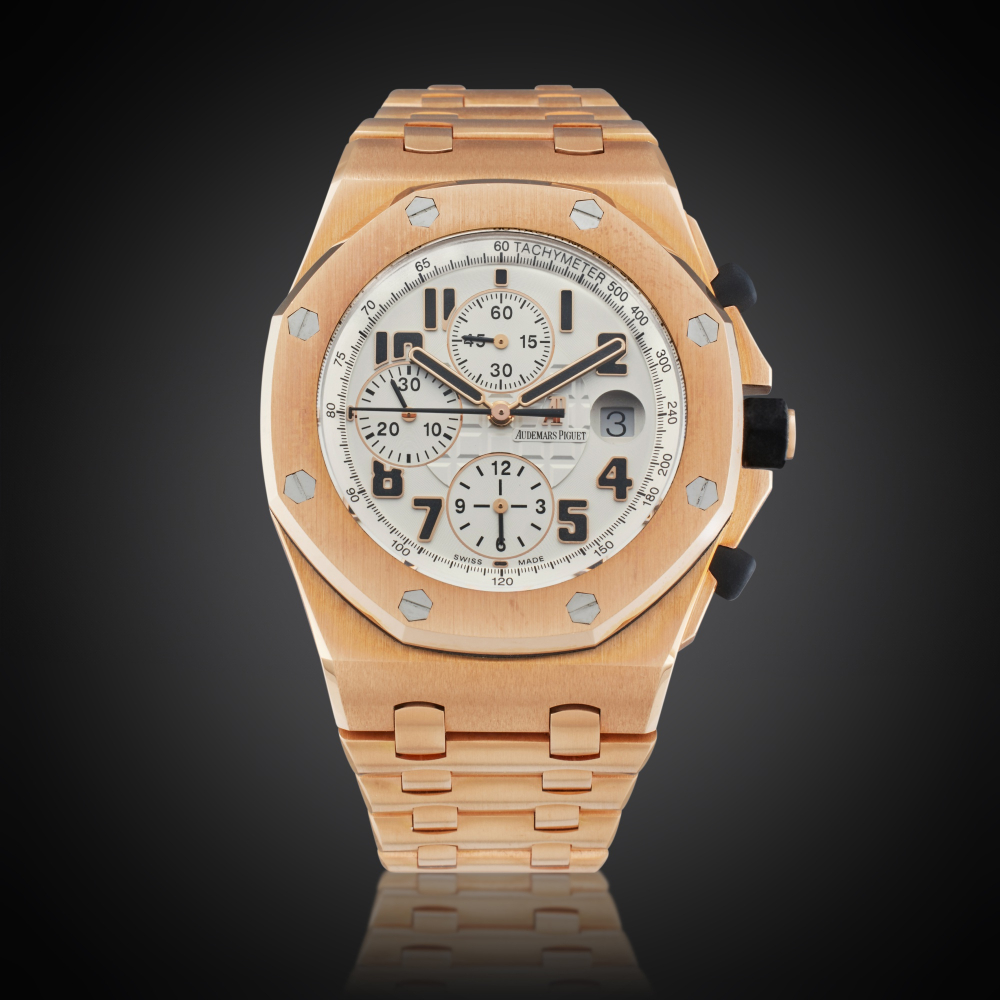 Audemars Piguet Reference 26170OR.OO.1000OR.01 Royal Oak Offshore | A pink gold automatic chronograph wristwatch with date and bracelet, Owned and Worn by Tom Brady, Circa 2012
