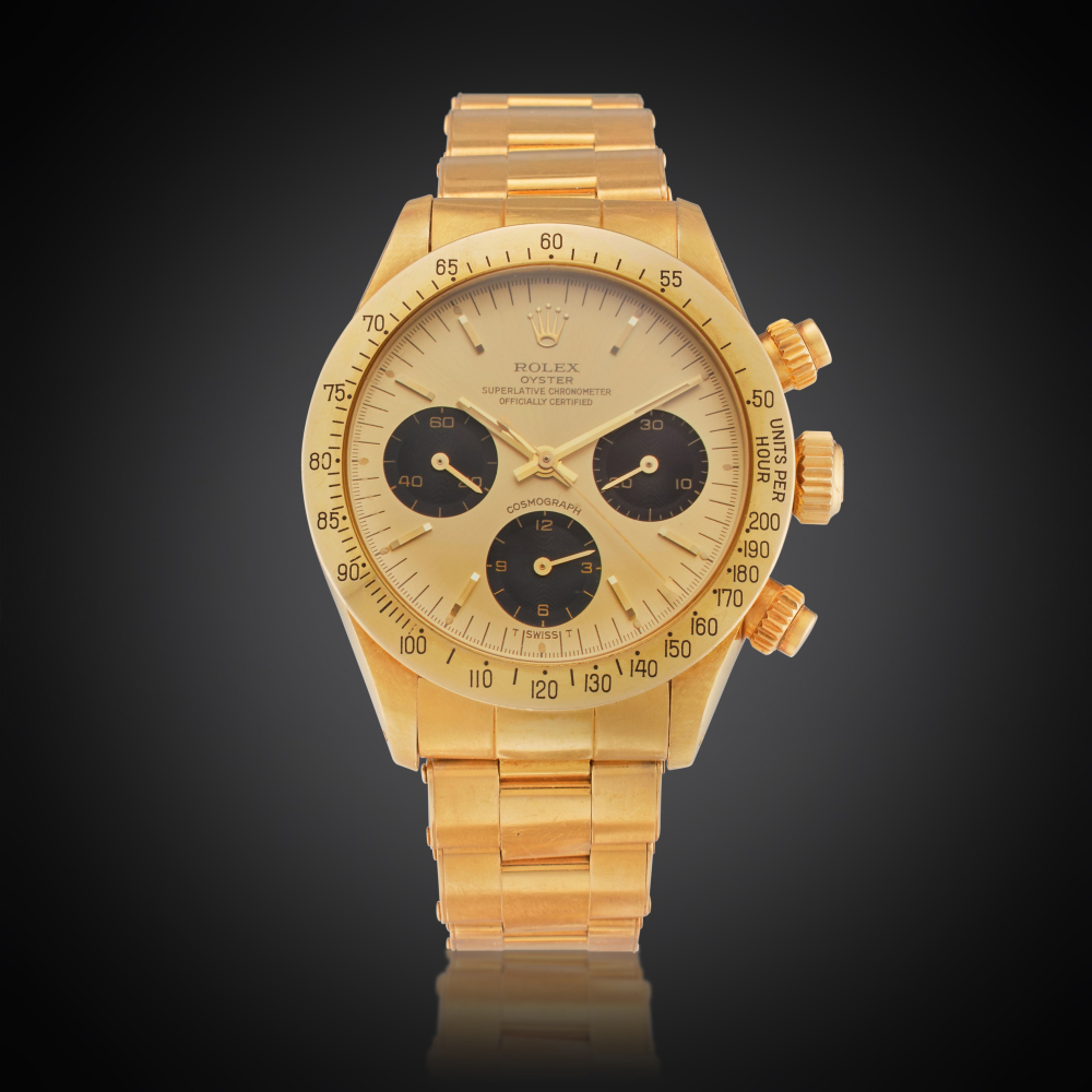 Rolex Reference 6265 Daytona | A yellow gold chronograph wristwatch with bracelet, Owned and Worn by Tom Brady, Circa 1979