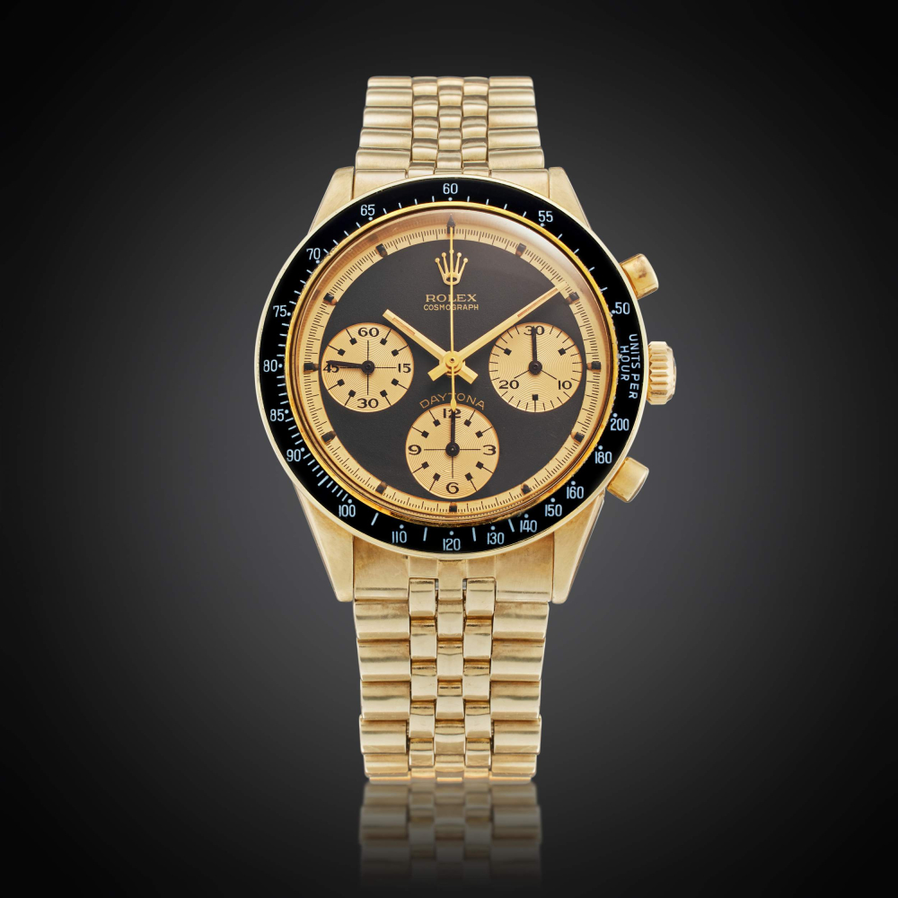 Rolex Reference 6241 Daytona Paul Newman 'John Player Special' | A yellow gold chronograph wristwatch with bracelet, Owned and Worn by Tom Brady, Circa 1969