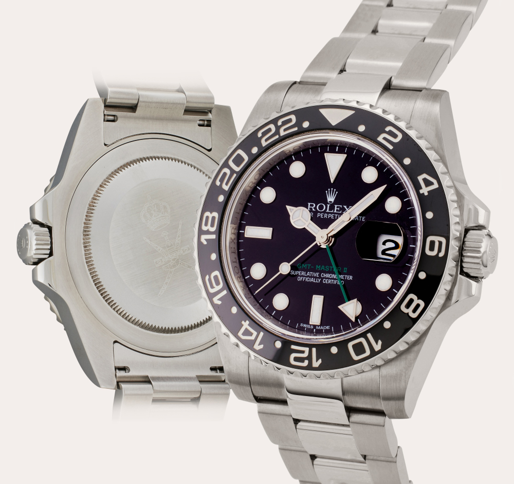 Rolex Reference 116710LN 'Khanjar' GMT-Master II | A stainless steel automatic dual time wristwatch with date and bracelet, Circa 2010