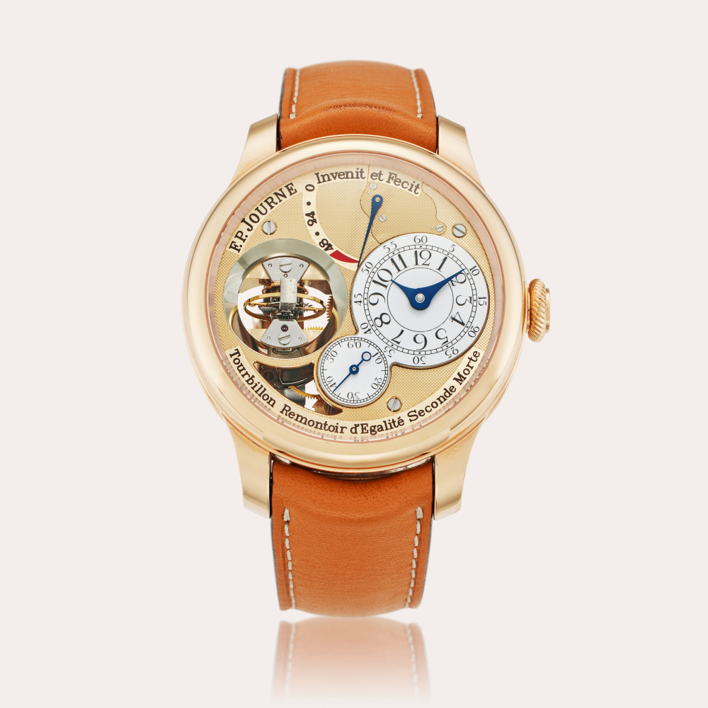 F. P. Journe Tourbillon Souverain Vertical | A pink gold vertical tourbillon wristwatch with constant force remontoire, dead beat seconds, power reserve indication and enamel dial, Circa 2021