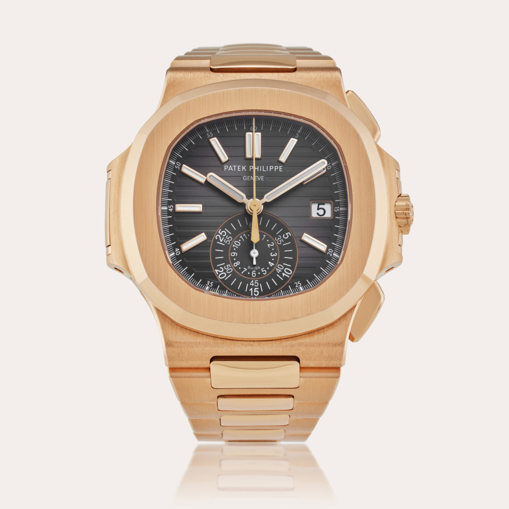 Patek Philippe Reference 5980/1R-001 Nautilus | A pink gold automatic flyback chronograph wristwatch with date, Circa 2018