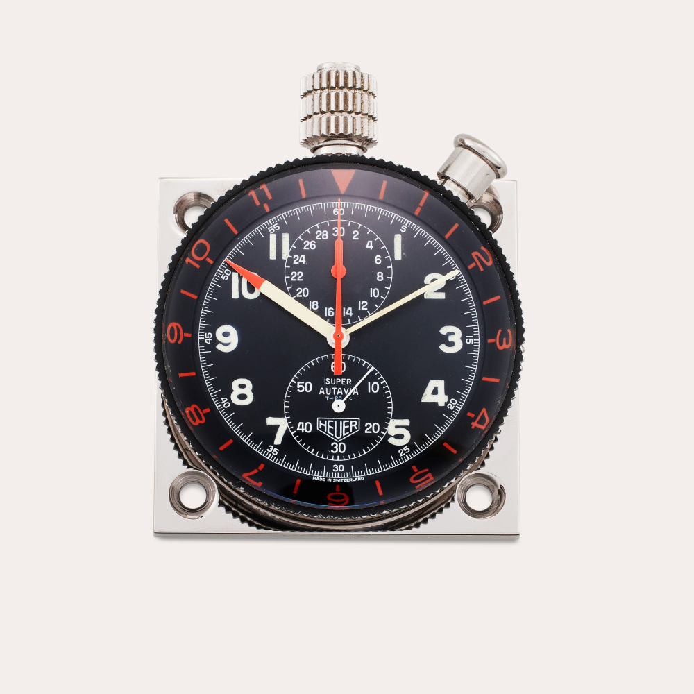 HEUER CHAMPIONS Heuer Super Autavia | A stainless steel and aluminum dashboard-mounted chronograph watch, Circa 1960