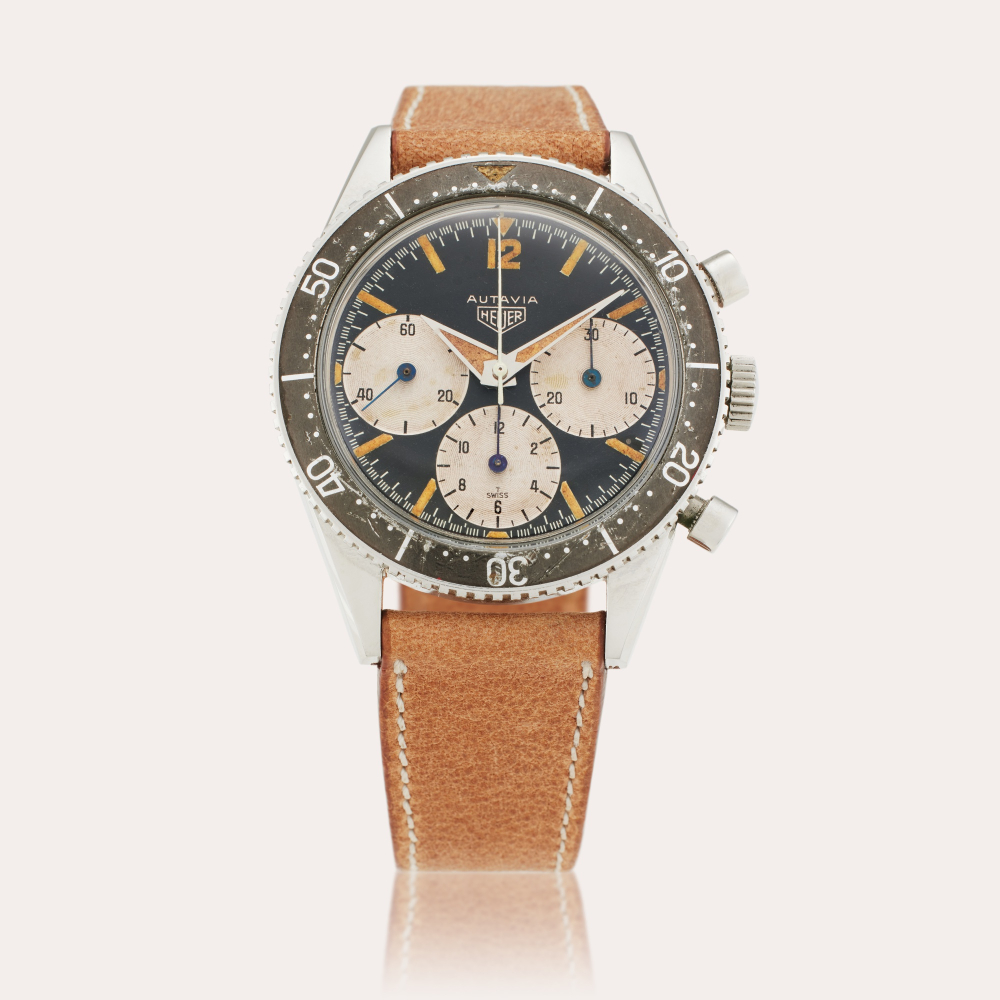 HEUER CHAMPIONS Heuer Reference 2446 Autavia ‘Big Sub’ | A triple register stainless steel chronograph wristwatch with oversized sub-registers, Circa 1963