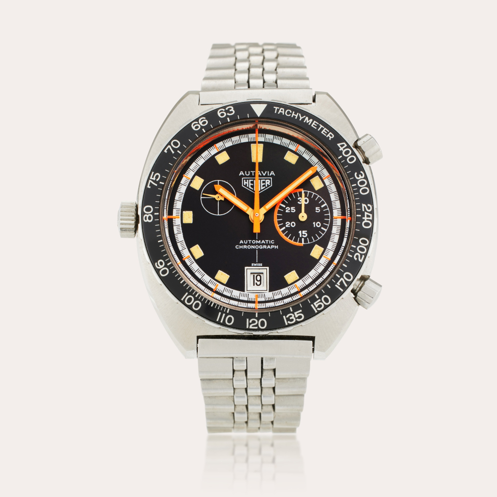 HEUER CHAMPIONS Heuer Reference 1563 Autavia ‘Exotic’ | A stainless steel chronograph wrist watch with date and bracelet, Circa 1972