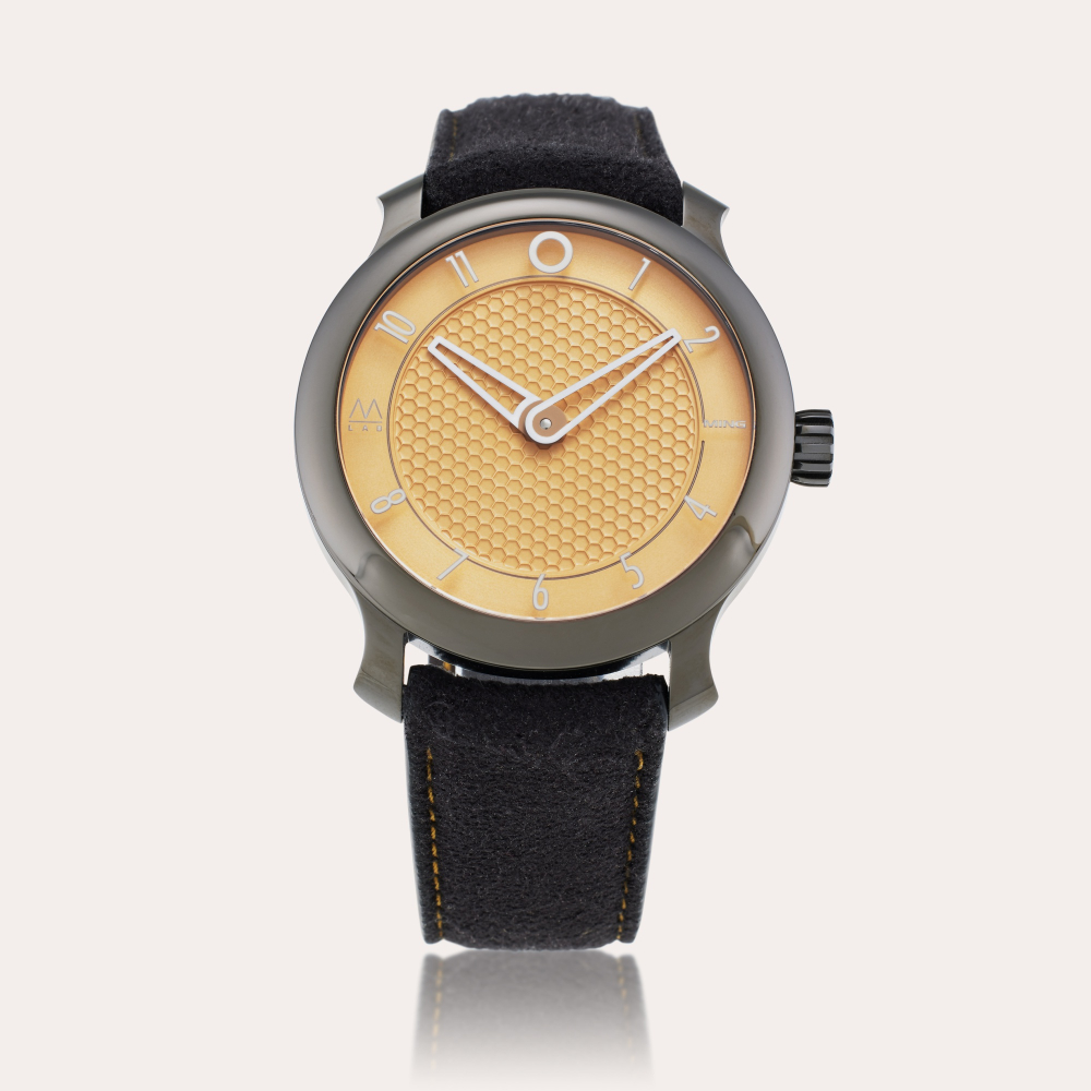 Massena Lab | Ming Reference 17.09 'Honeytrap' | A DLC-coated stainless steel wristwatch with honeycomb dial, one of a limited edition of 10 pieces, Circa 2021