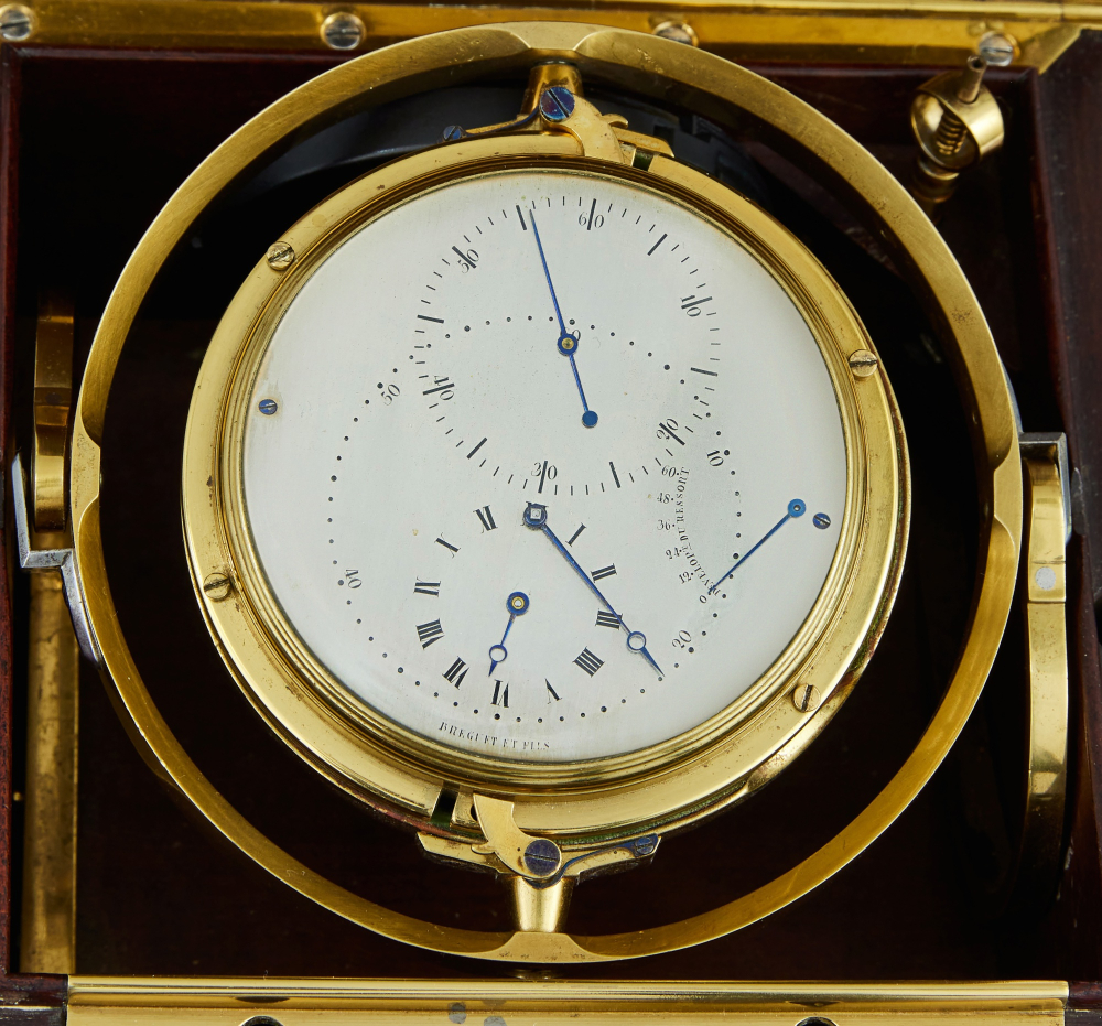 PROPERTY FROM AN ERUDITE COLLECTOR Breguet et Fils A rare 60-hour ‘Garde Temps’ twin-barrel boxed marine chronometer with quick train, Circa 1830