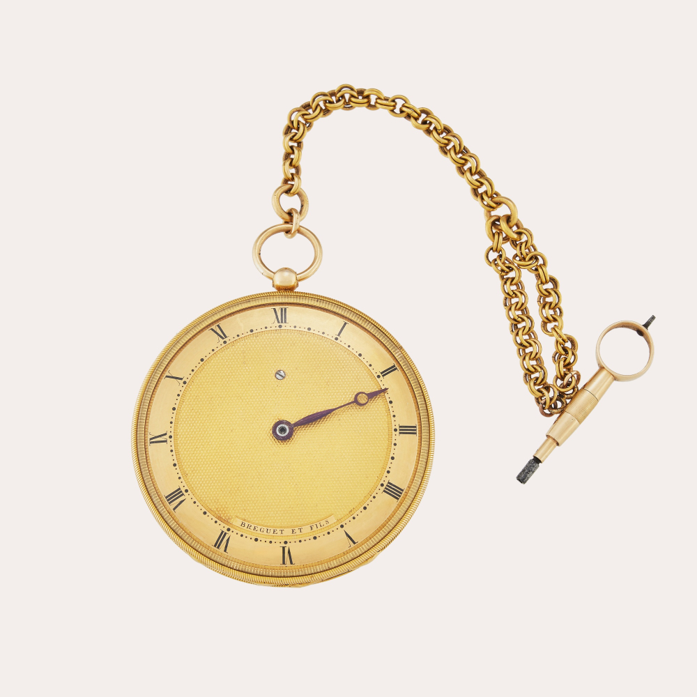 Breguet et Fils No. 1666 ‘Montre Médaillon’ | A rare gold ruby cylinder single handed Souscription watch with key and gold chain, Sold to Général Jean-Andoche Junot, Duke of Abrantes on 20 February 1805 for 1,200 Francs, Circa 1805