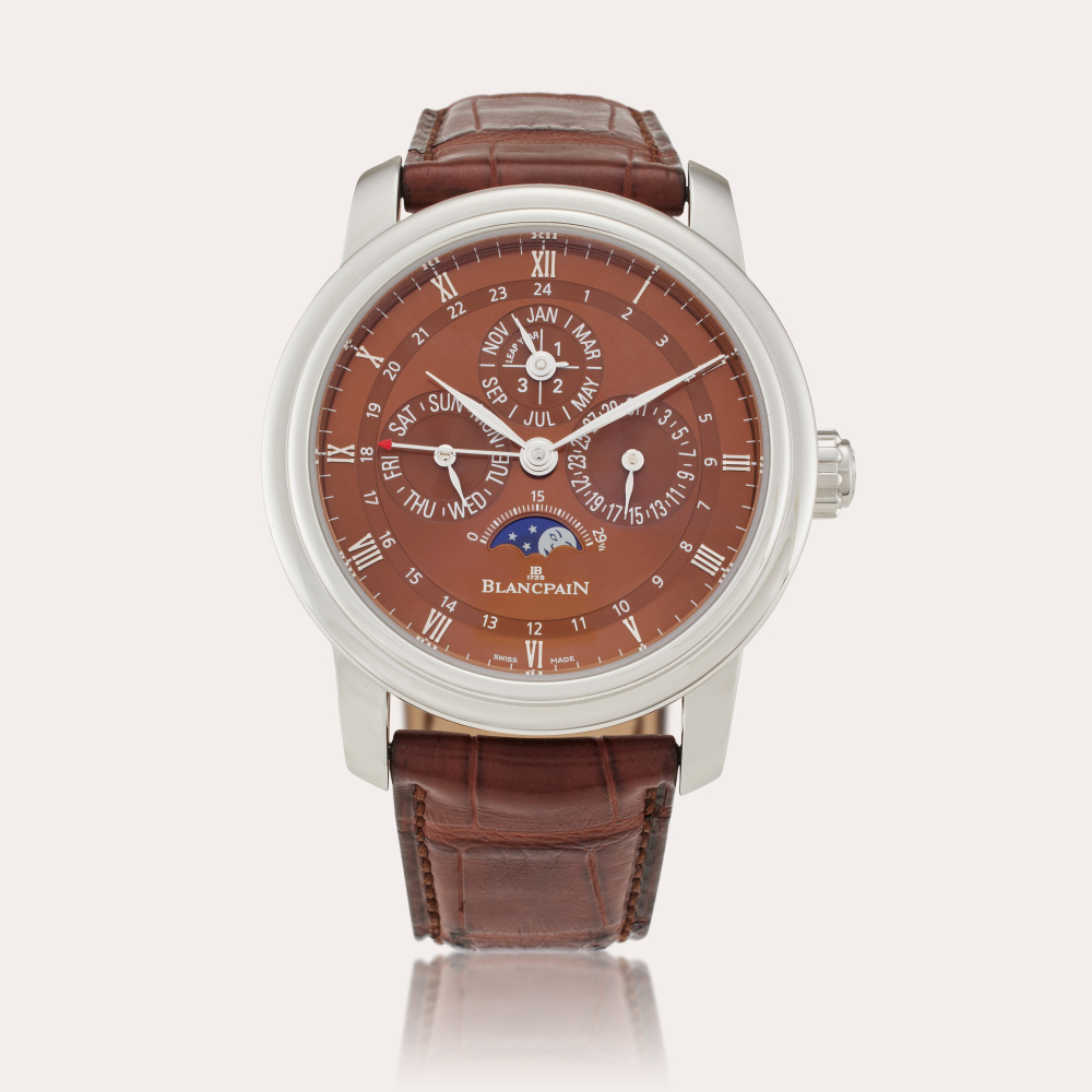 Blancpain Reference 4277344655BDA | A limited edition platinum automatic perpetual calendar dual time wristwatch with moon phases and leap year indication, Circa 2005