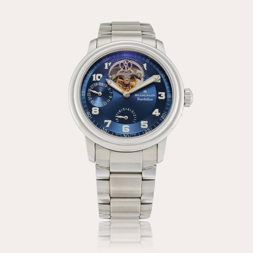 Blancpain Reference 2125M-1130-71 Léman Tourbillon | A stainless steel flying tourbillon automatic wristwatch with date and 8-day power reserve indication, Circa 2000