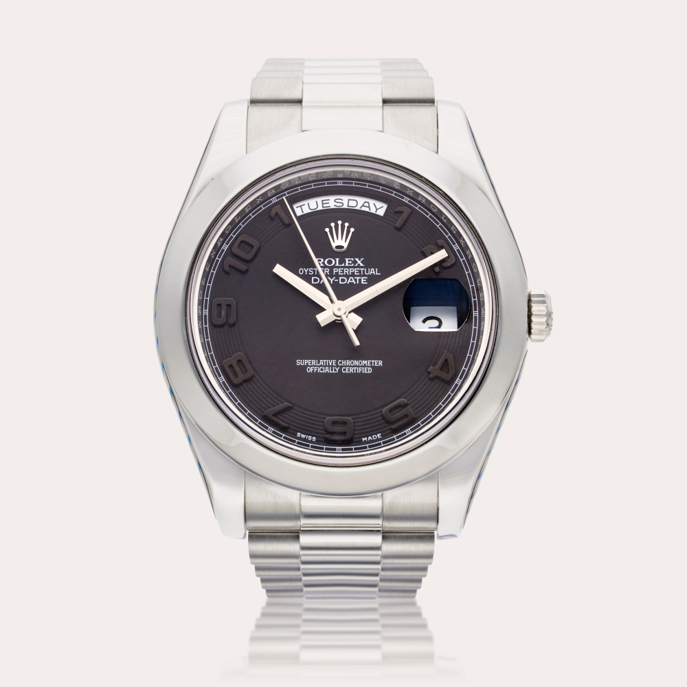 Rolex Reference 218206 Day-Date II | A platinum automatic wristwatch with day, date, and bracelet, Circa 2008