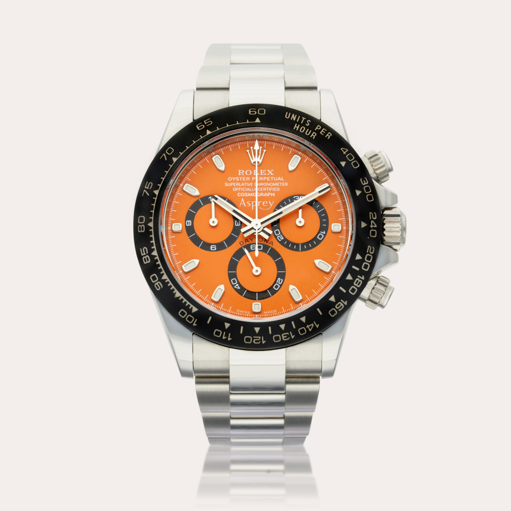 Asprey Reference 116500LN Daytona | Retailed by Asprey: A unique stainless steel automatic chronograph wristwatch with bracelet, Circa 2020
