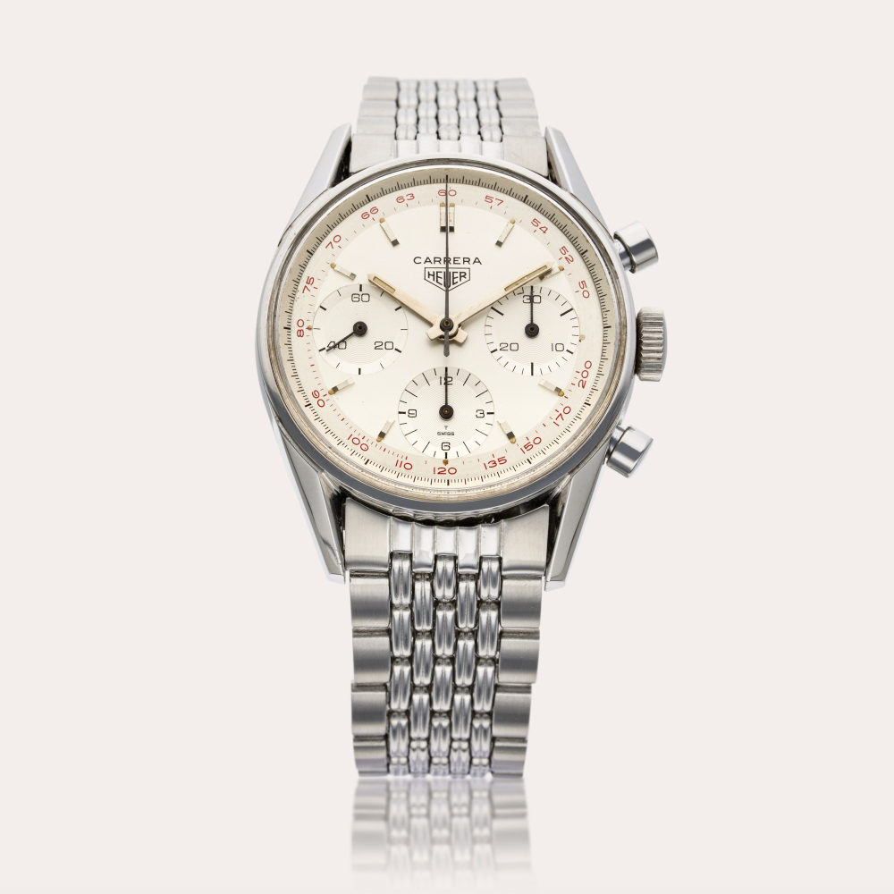 Heuer Reference 2447 T Carrera | A stainless steel chronograph wristwatch with bracelet, Circa 1960